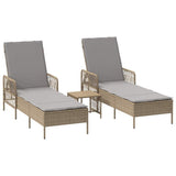 Sun Lounger Reclining 3 pcs Beige and Light Grey Poly Rattan 365435