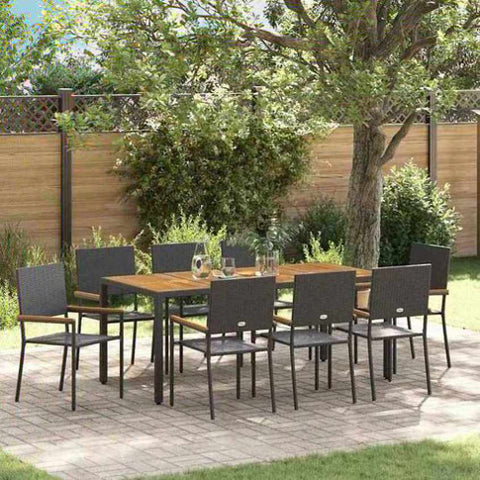 Garden Dining Set 9 pcs Black and Brown Poly Rattan 3365412