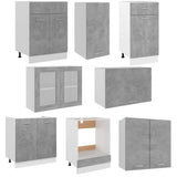 ZNTS 8 Piece Kitchen Cabinet Set Concrete Grey Engineered Wood 3067651