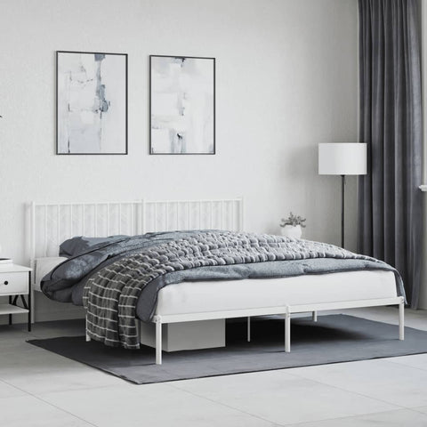 ZNTS Metal Bed Frame with Headboard White 183x213 cm 374491