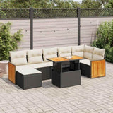 8 Piece Garden Sofa Set with Cushions Black Poly Rattan Acacia 3327738