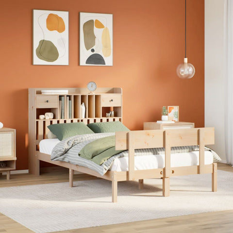 ZNTS Bookcase Bed without Mattress 120x190 cm Small Double Solid Wood Pine 3321822