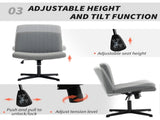 Armless Office Chair No Wheels, Linen Fabric Criss Cross Legged Desk Chair with Wide Seat, Thick T3398P377850