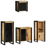 Bathroom Furniture Set 4 pcs Brown and Black Solid Mango Wood 3305640