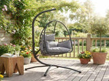 Hanging Egg Chair, Indoor Outdoor Swinging Hammock Chair with Stand, Foldable Basket, Side Pocket, T3398P549989