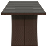 Garden Table with Glass Top Brown 240x90x75 cm Poly Rattan 365598