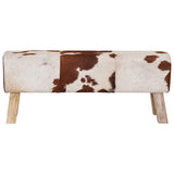 Bench 110 x 30 x 45 cm Real Leather Brown and White 42042114