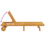 ZNTS Sun Lounger with Wheels and Cushion in Beige, Made of Solid Wood 4105537