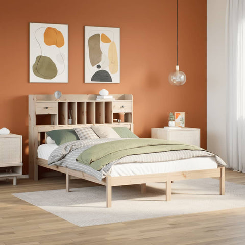 ZNTS Bookcase Bed without Mattress 140x190 cm Solid Wood Pine 3322333