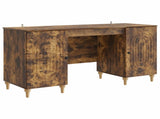 Desk with Shelf Smoked Oak 142.5 x 50 x 75 cm Engineered Wood 3414581