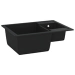 ZNTS Kitchen Sink with Overflow Hole Double Basins Black Granite 147085