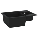 ZNTS Kitchen Sink with Overflow Hole Double Basins Black Granite 147085