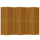Room Divider 6 Panels Brown Solid Wood Paulownia 358825