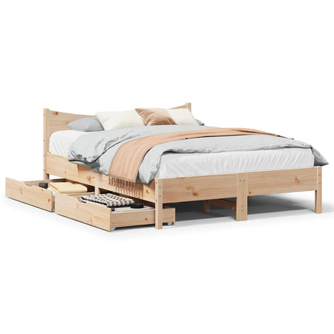 ZNTS Bed Frame with Drawers 140x200 cm Solid Wood Pine 3301905