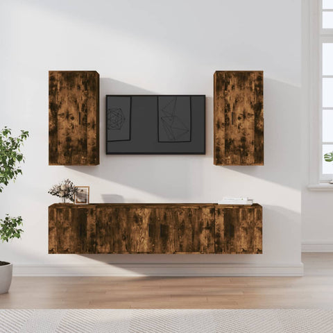 5 Piece TV Cabinet Set Smoked Oak Engineered Wood 3188683