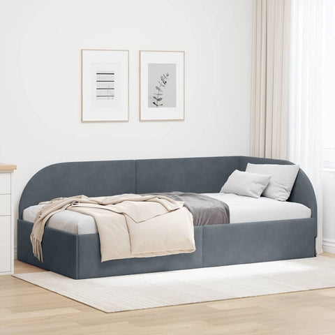 Corner Bed Frame with Headboard Dark grey 90 x 200 cm Velvet 42016647