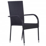 Garden Dining Set Black PE rattan, powder-coated steel, glass 3099377