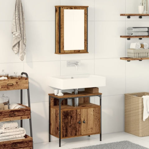 ZNTS 2 Piece Bathroom Furniture Set Old Wood Engineered Wood 3332524