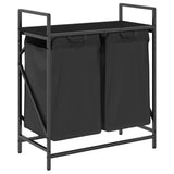 Laundry Basket 2 Compartments with Shelf Black Oak 859065