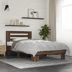 ZNTS Bed Frame Brown Oak 90x190 cm Single Engineered Wood and Metal 846088