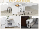 Four-Person Drop Leaf Dining Table, with Wheels - White T3398P344540