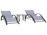 3 Pieces Lounge Chair Set Metal Frame Garden Outdoor Recliner Sunbathing Chair with Table, Light T3398P314692