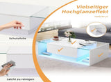 High Gloss Coffee Table with Open Storage, 1 drawer, LED lights, Centre Table with glass tabletop, N605P374206W