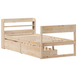 ZNTS Bed Frame without Mattress 75x190 cm Small Single Solid Wood Pine 3307146