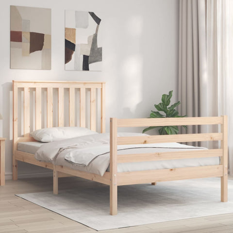 ZNTS Bed Frame with Headboard 100x200 cm Solid Wood 3194236