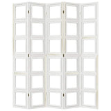 Room Divider 5 Panels White Solid Wood Paulownia 358696