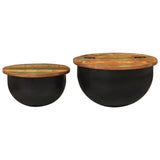 2 Piece Coffee Table Set Black Solid Wood Reclaimed 351753