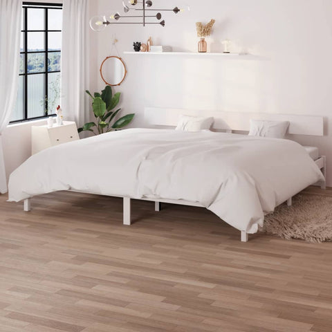 Bed Frame without Mattress White Solid Wood Super King 810163