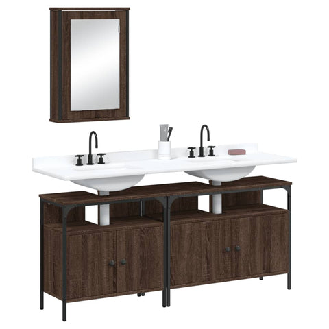 ZNTS 3 Piece Bathroom Furniture Set Brown Oak Engineered Wood 3214789