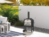 Outdoor Garden Pizza Oven Charcoal BBQ Grill 3-Tier Freestanding w/ Chimney, Mesh Shelf, Thermometer T3398P315375