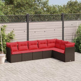 7 Piece Garden Sofa Set with Cushions Brown Poly Rattan 3217744