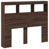 Headboard Cabinet with LED Brown Oak 120x17x102 cm 839195