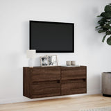 TV Wall Cabinet with LED Lights Brown Oak 100x31x45 cm 852298