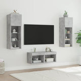 4 Piece TV Wall Cabinets with LED Lights Concrete Grey 3216579