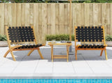 Folding Garden Chairs 2 pcs with Table Black Solid Wood 3214219