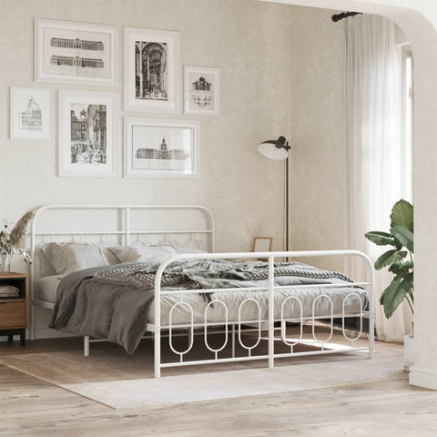 Metal Bed Frame without Mattress with Footboard White 140x200cm 377185