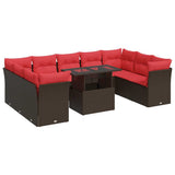 10 Piece Garden Sofa Set with Cushions Brown Poly Rattan Acacia 3326225