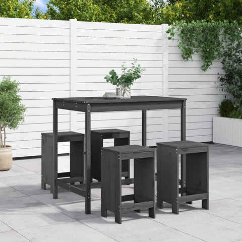 5 Piece Garden Bar Set Grey Solid Wood Pine 3157747