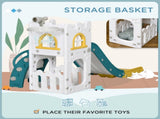 5 in 1 Toddler Slide with Basketball Hoop, Climber, Telescope, Storage Basket, for Ages 1-3 Years, T3398P422165