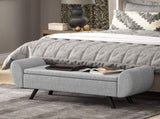 Storage Ottoman with Armrest, Upholstered Linen Storage Bench, Window Seat with Rubberwood Legs, T3398P342472