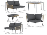6 Piece Garden Furniture Set, Garden Corner Sofa Set with Thickened Cushions, Glass Top Table, T3398P314766