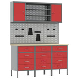 Work Cabinet with Drawer 7 pcs Red Engineered Wood and Steel 3321437