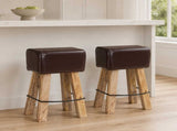 Bar Stool 2 pcs Dark Brown 44 x 33 x 74 cm Real Leather 42042123