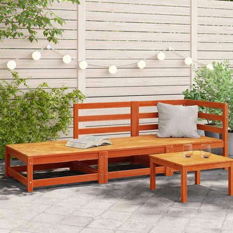 Garden Sofa with Footstool 2-Seater Wax Brown Solid Wood Pine 837974