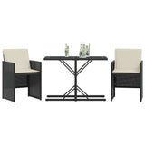 3 Piece Bistro Set with Cushions Black Poly Rattan 365062