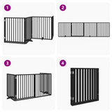Dog Gate with Door Foldable 4 Panels Black 320 cm Poplar Wood 352195